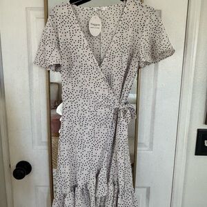 Women's Polka Dot Wrap Dress - Black and White